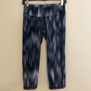 Black and grey patterned workout Capri pants